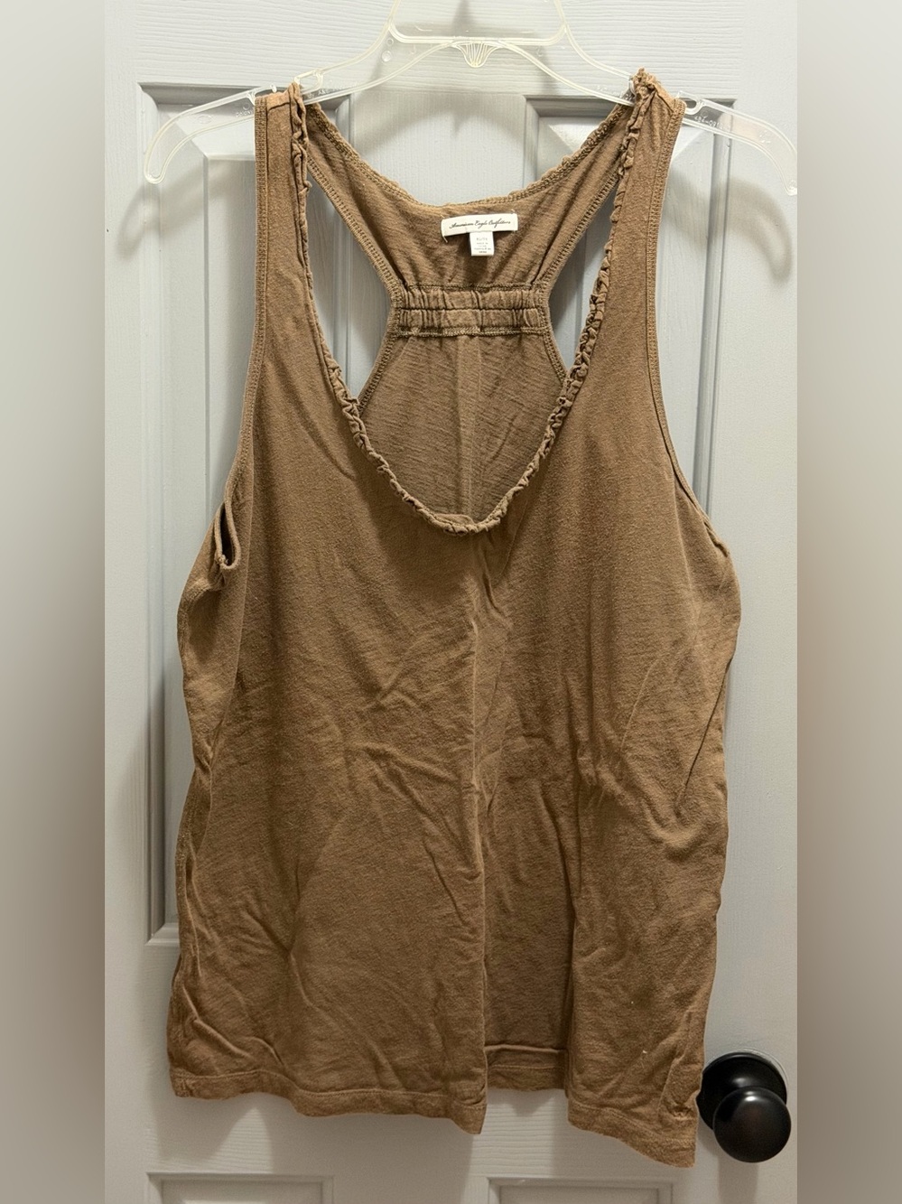 Vintage American Eagle Women’s Brown Ruffled Trim Cotton Racerback Tank Top XL